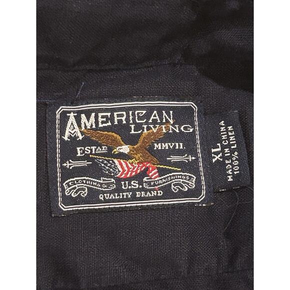 American Living Navy Blue Button-Up Shirt Women's size XL 100% Linen - Picture 3 of 3